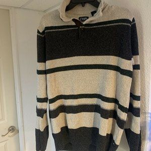 Chaps men's black grey white striped pullover sweater adult size L large